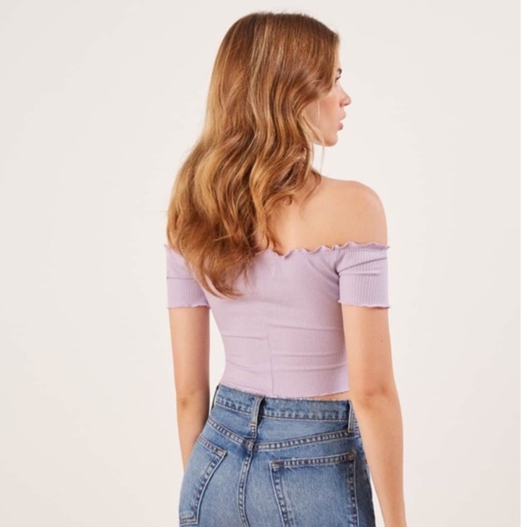 Reformation Lilac Willett Off the Shoulder Ribbed Crop Top, Medium, Made in USA - Picture 8 of 8